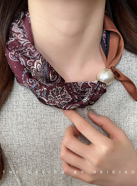 复古腰果花系脖丝巾项链女款