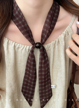 复古咖色腰果花串珠丝巾项链女