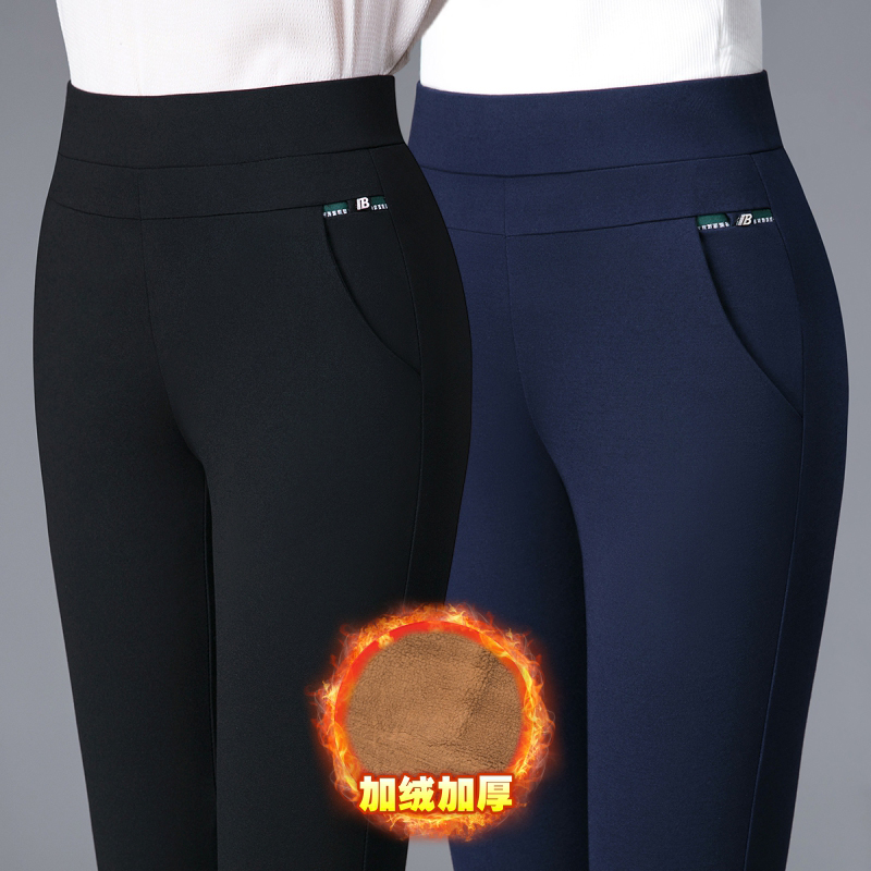 中年妈妈裤子加绒秋冬季高腰休闲裤 满庭春休闲裤