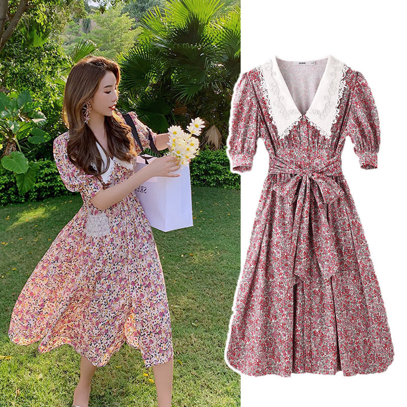 哺乳衣外出夏气质子晴复古款连衣裙 宫适哺乳衣/月子服