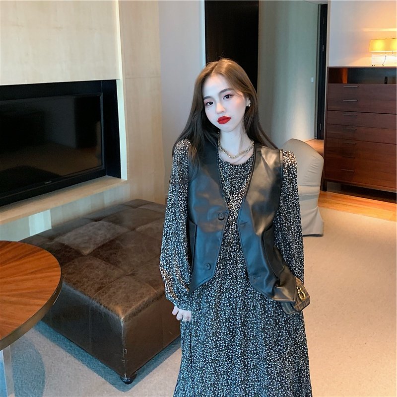 哺乳秋装外出复古碎花长款套装马甲 宫适哺乳衣/月子服