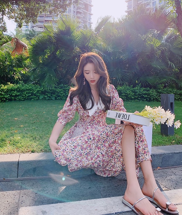 哺乳衣外出夏气质子晴复古款连衣裙 宫适哺乳衣/月子服