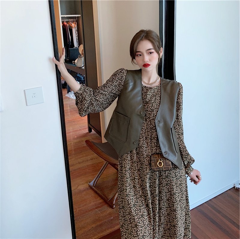 哺乳秋装外出复古碎花长款套装马甲 宫适哺乳衣/月子服