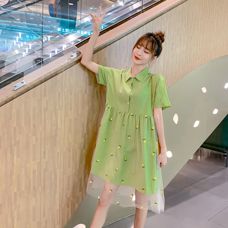 哺乳衣外出夏大码胖mm翻领款连衣裙 宫适哺乳衣/月子服