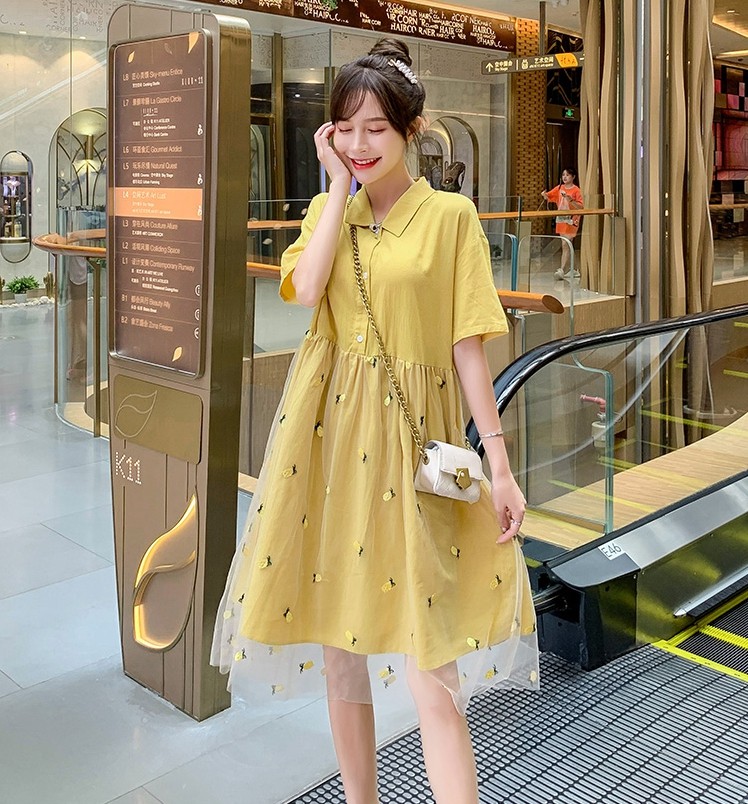 哺乳衣外出夏大码胖mm翻领款连衣裙 宫适哺乳衣/月子服