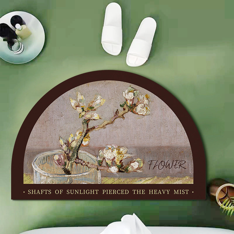 Retro oil painting style bathroom floor mats bathroom water-absorbent quick-drying foot mats household non-slip and dirt-resistant diatom mud floor mats