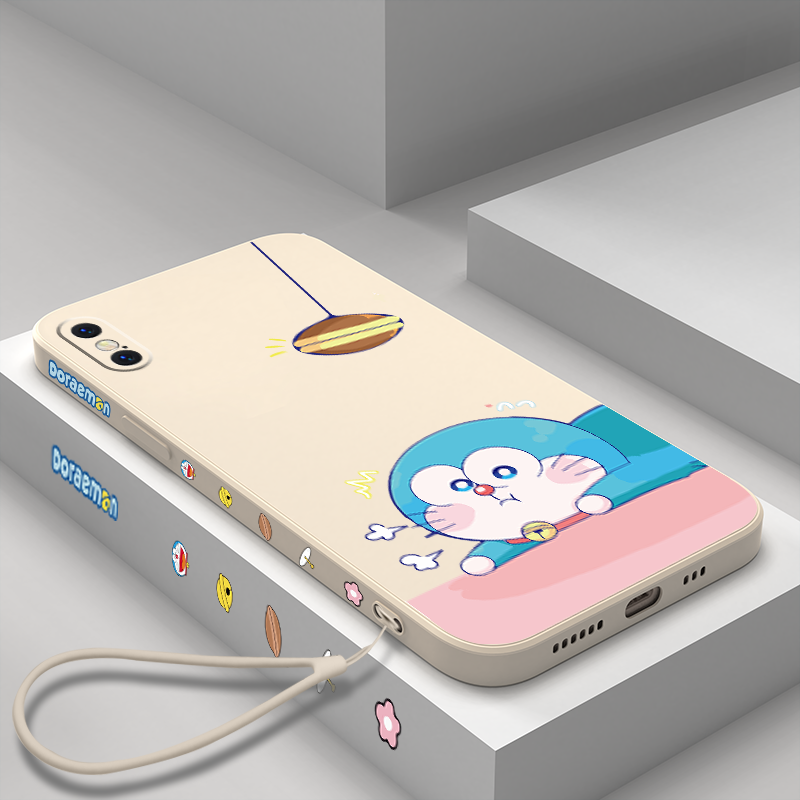 苹果x手机壳iphone8plus创意直边xsmax液态硅胶xr保护套7Plus卡通新款哆啦A梦xmax全包防摔软壳7/8p适用男女 - 图1