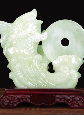 木香竹清玉石年年有余招财鱼摆件