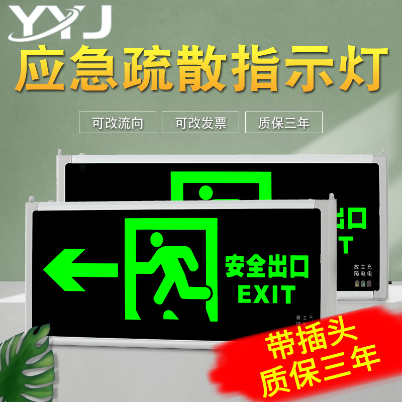 安全出口指示灯插电带插头免接线led标志灯国1消防应急疏散指示牌 - 图0