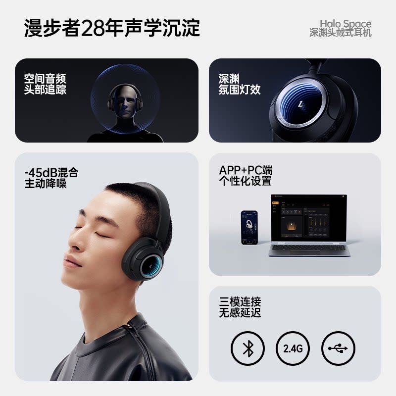 漫步者Halo Space头戴式主动降噪蓝牙耳机电竞游戏无线男女生礼物