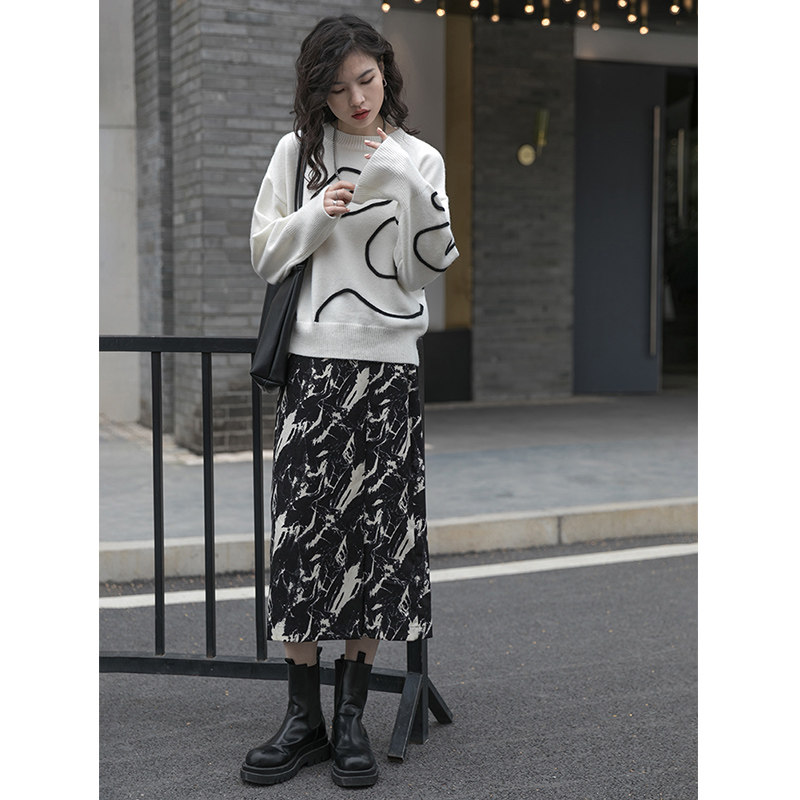 扎染高腰开叉中长款2021春秋半身裙 惜熙萱半身裙