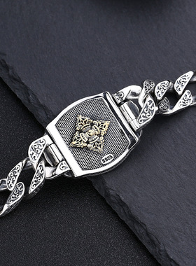 小众银饰925纯银十二生肖手链九宫八卦可转动潮流男士泰银手环