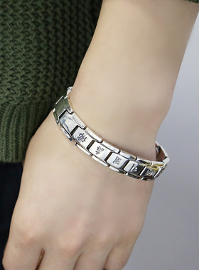 小众银饰s925纯银饰品复古泰银男士手链六字真言宽面银链子手链子