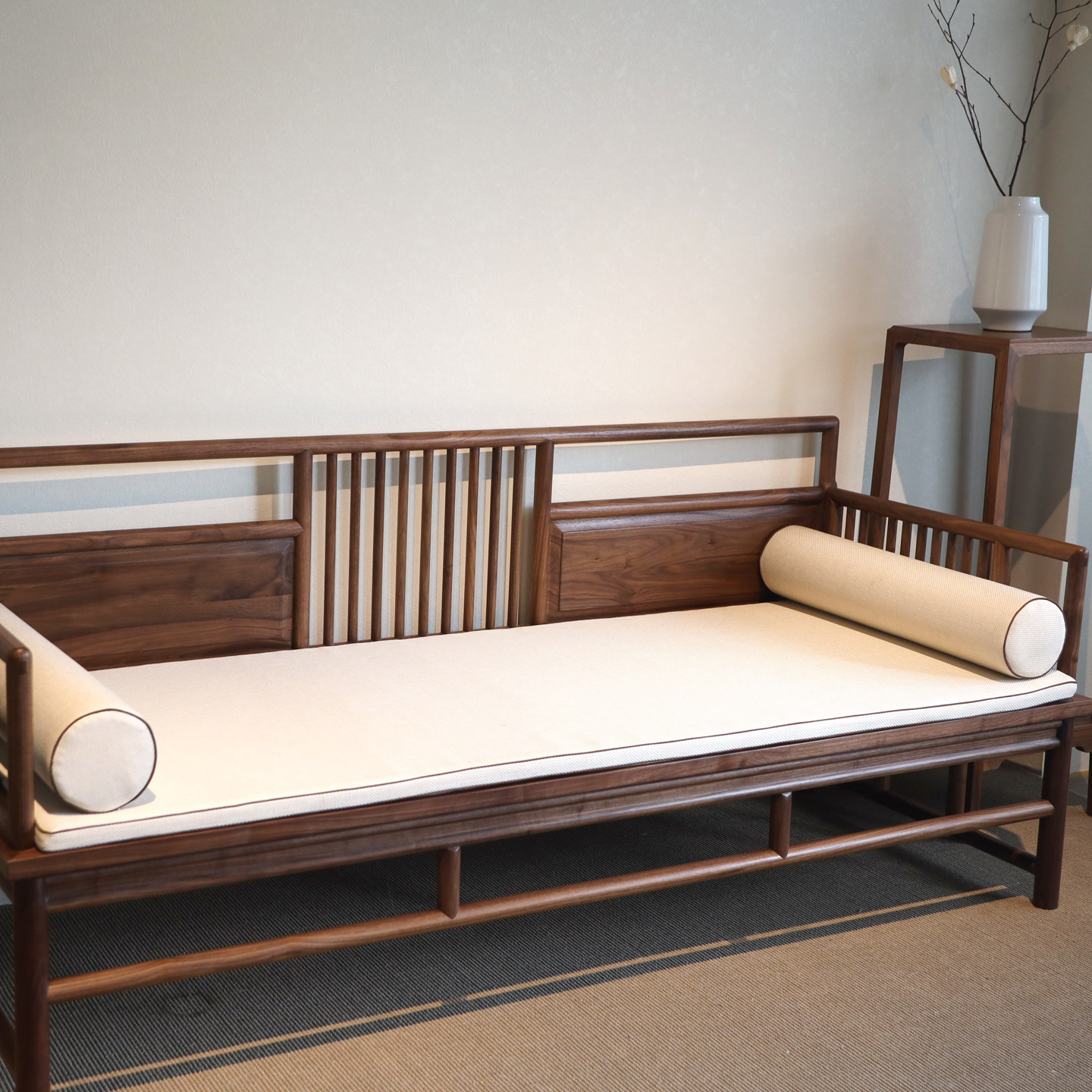 墨兰新中式禅意实木罗汉床黑胡桃木榆木现代客厅床榻沙发床卧榻,淘宝优惠券,粉丝福利购,淘宝优惠卷