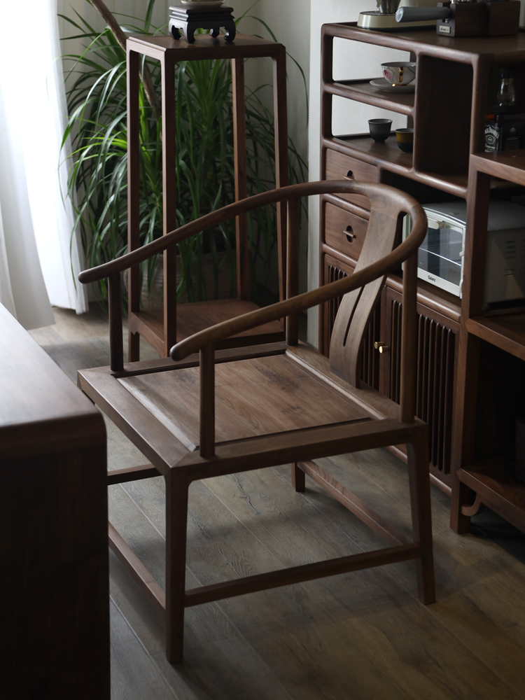 墨兰新中式靠背实木椅子客椅茶椅靠背书房围椅家用新中式圈椅座椅-图1