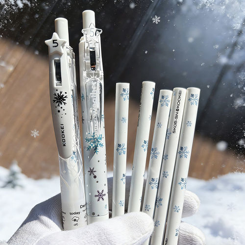 KOOKEI冬雪中性笔 纯白之雪季节气候精美图案按动式水笔0.5mm学生日常书写考试刷题速干黑笔天气限量款大容量 - 图1