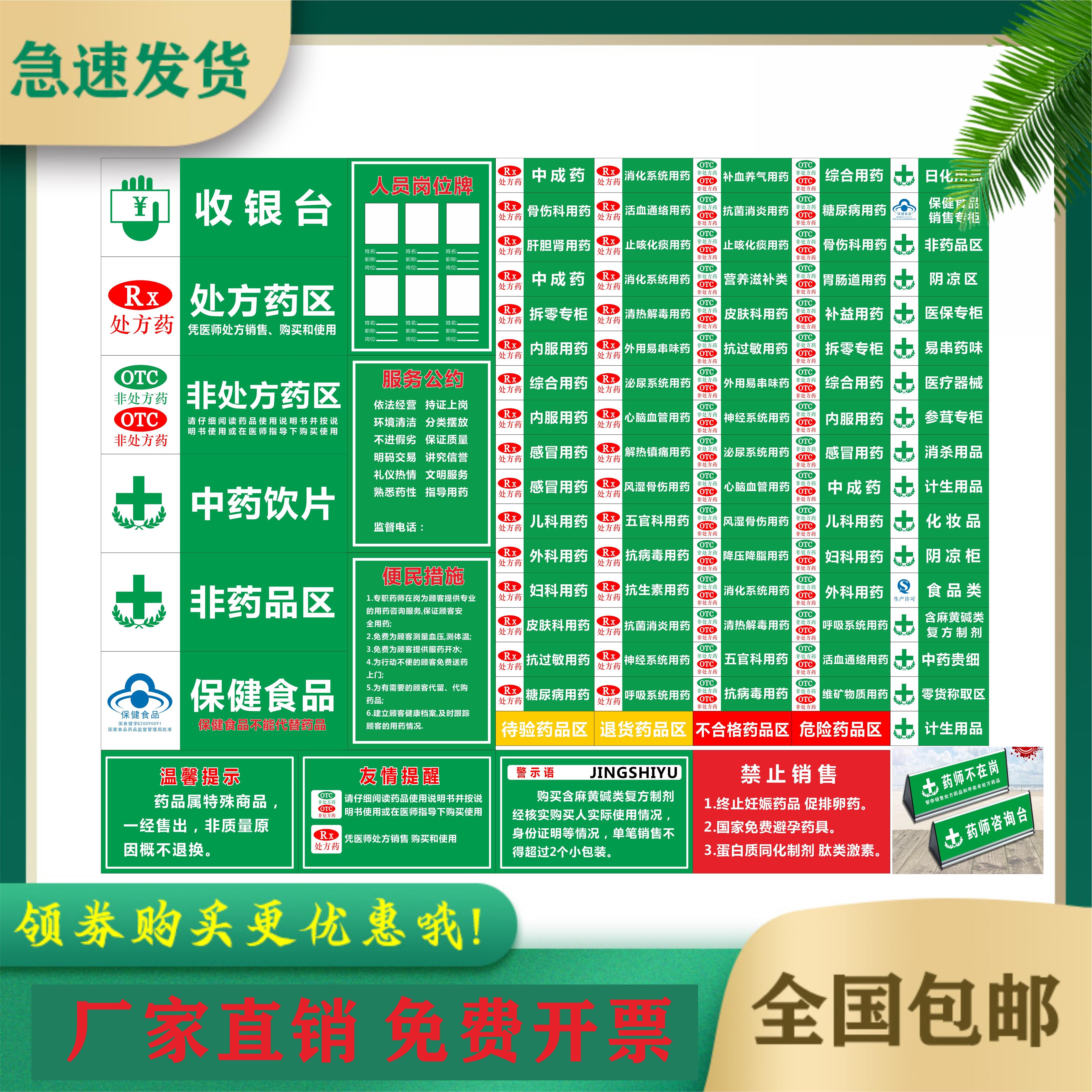 药品分类牌药店分类医院药店标识标志牌标贴标签gps认证全套定制