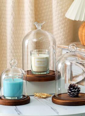 透明金钟罩玻璃杯 香薰蜡烛台玻璃杯 带罩晶石扩香容器空杯子