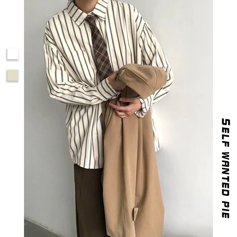 春秋@原宿风长袖竖条纹男女衬衫 自想派衬衫