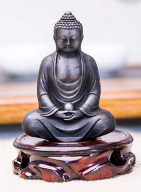 中式国风大日如来佛像原创仿铸铁铁器复古镇纸小摆件书镇禅意