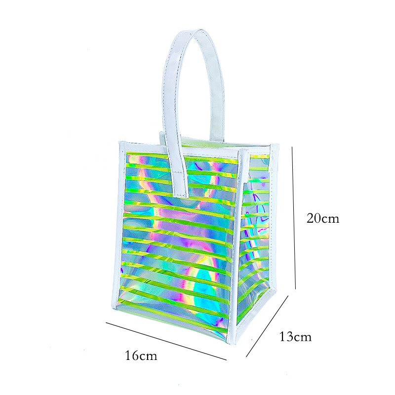 透明条纹镭射包手提袋pvc礼品生日结婚高档伴手礼炫彩包装袋定制