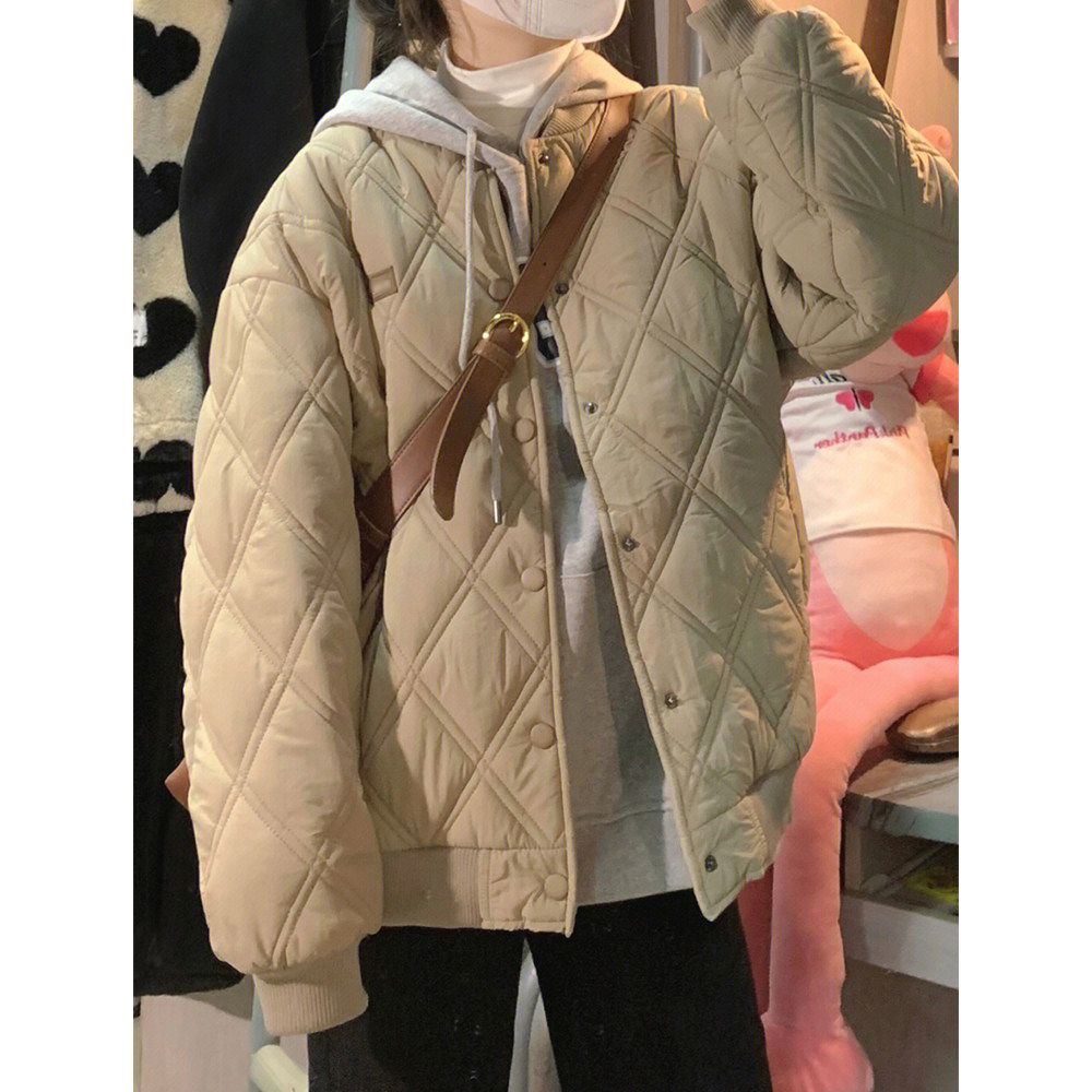 日系菱格棉服女冬季棒球服2023新款潮牌加厚棉衣棉袄外套男情侣装