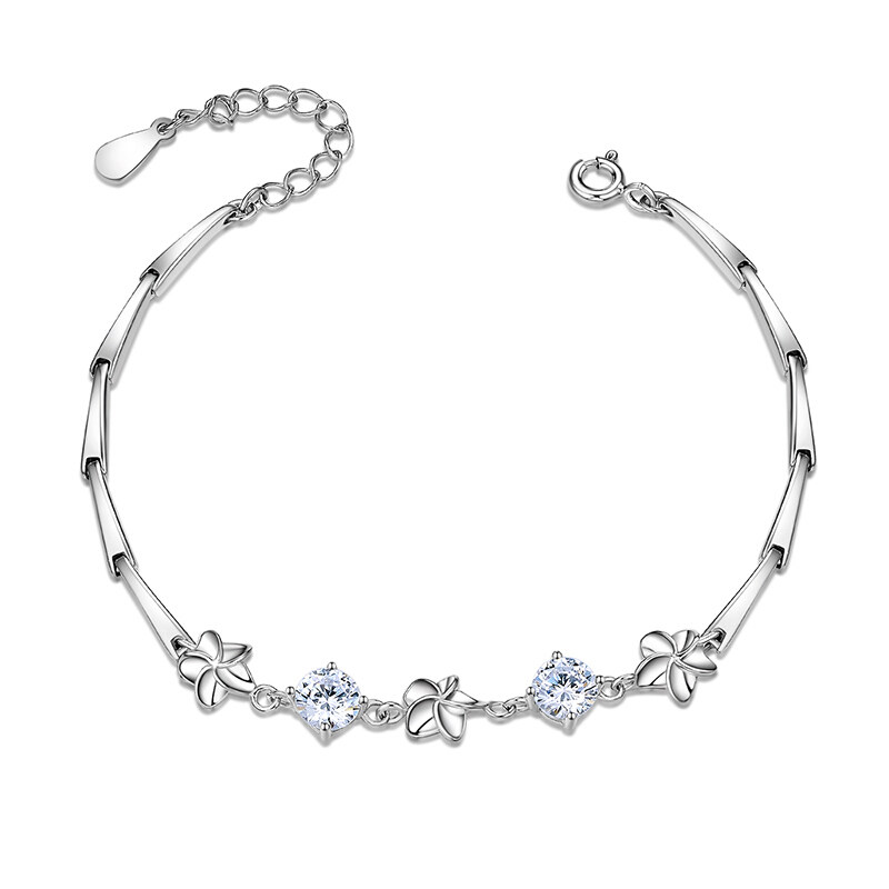 女韩版五叶草仿钻首饰925银手链 玉唯诺手链