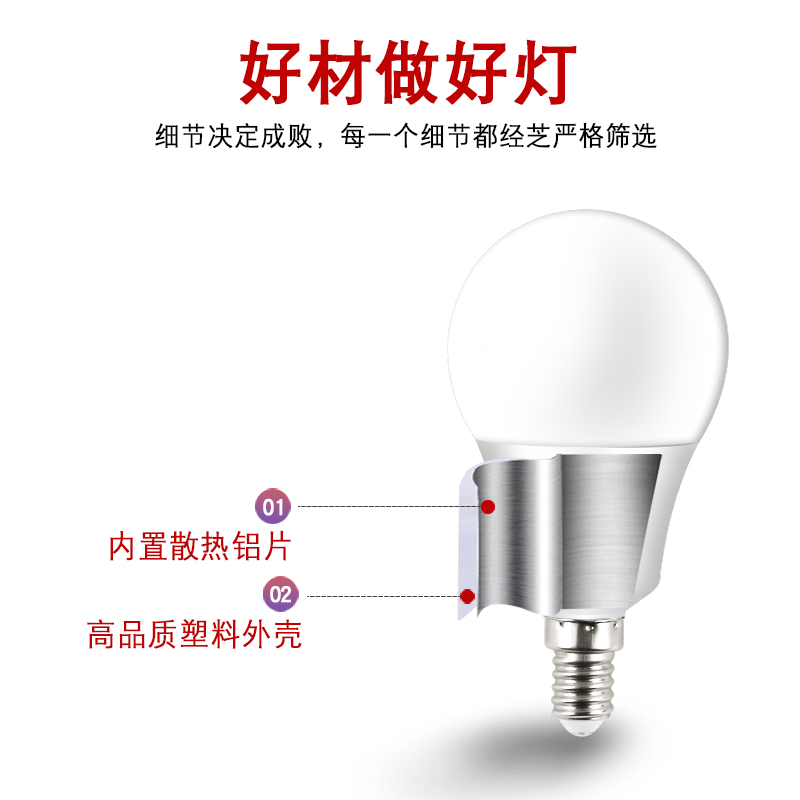 LED节能灯泡家用白黄暖光中性光自然光3w5w超亮E14小螺口吊灯球泡 - 图3