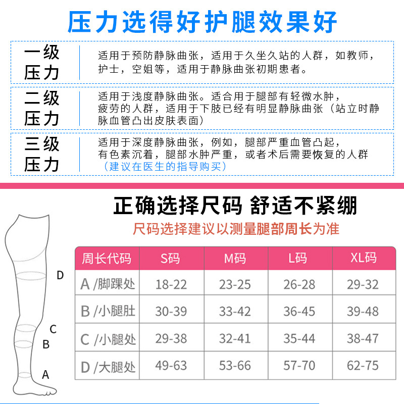 医用静脉曲张弹力袜男女医疗治疗型医护款防血栓小腿压力祙旗舰店-图2