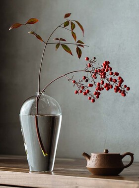 日式玻璃花瓶禅意梅瓶家居餐桌客厅插花摆件水培花器玻璃透明花瓶