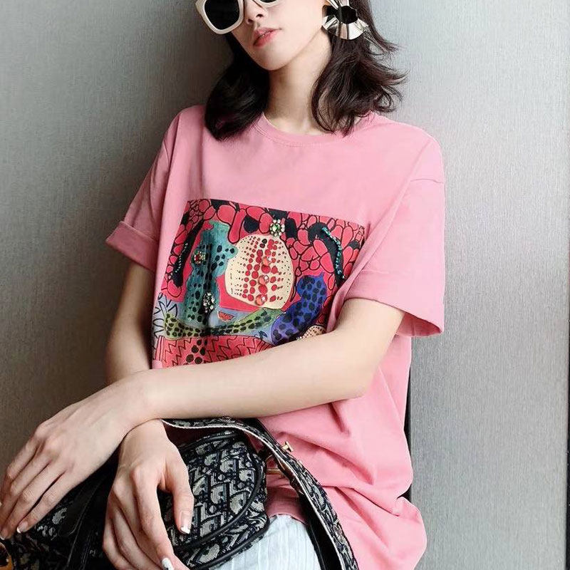 阿玛施旗舰店官网2020夏款粉色t恤 简妍芙T恤