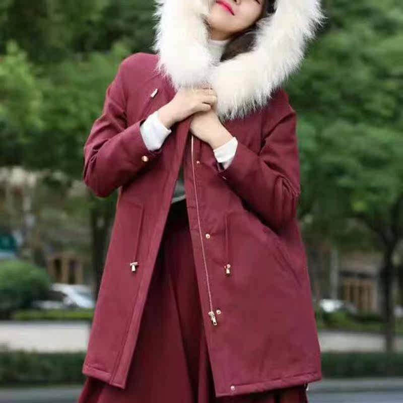 阿玛施旗舰店官网毛领加厚中长棉衣 简妍芙棉衣/棉服