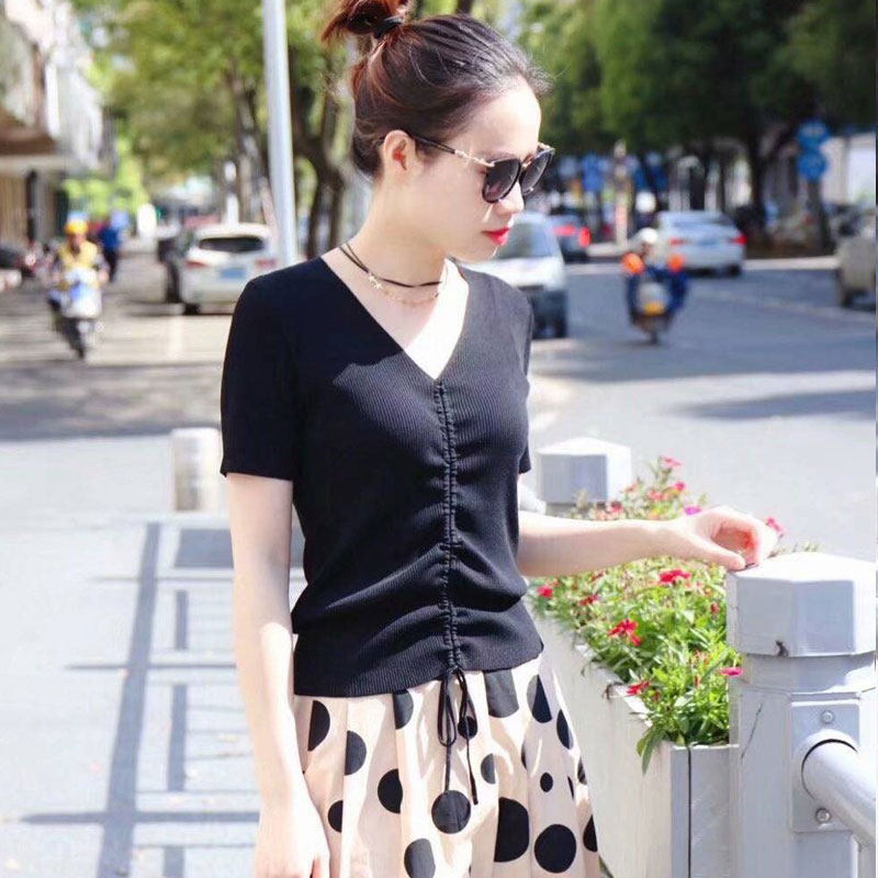 阿玛施旗舰店2020夏季新款抽绳t恤 简妍芙T恤