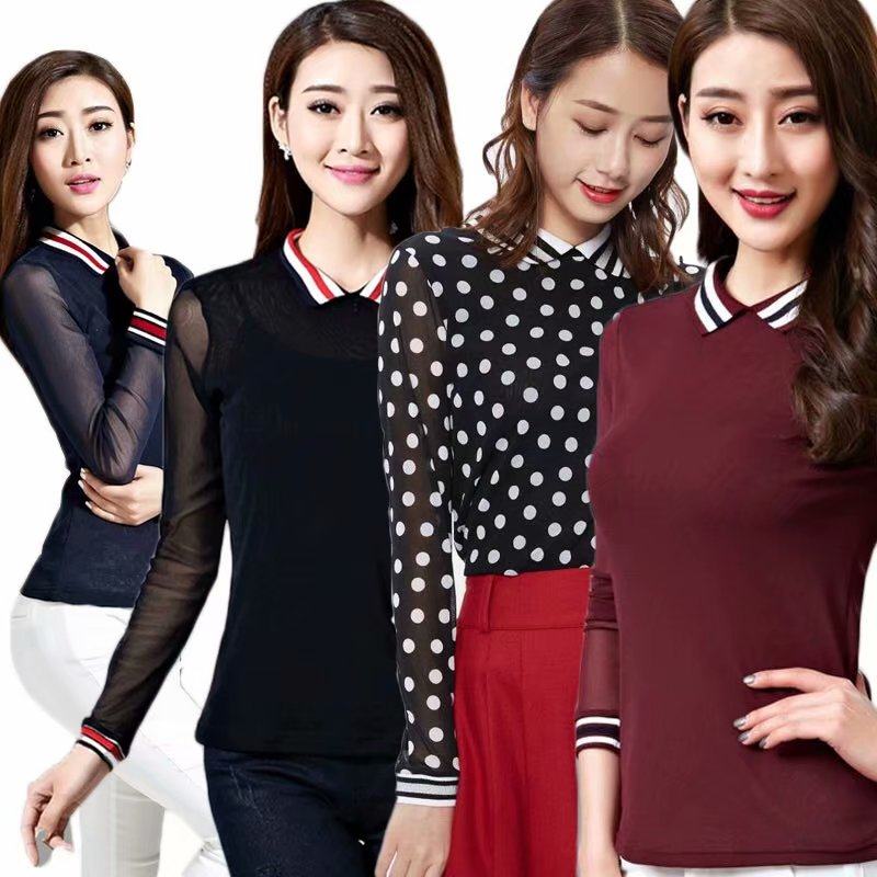 阿玛施旗舰店网纱弹力修身夏打底衫 简妍芙T恤