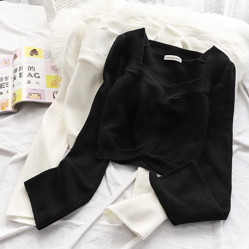 复古方领打底女早秋2020新款毛衣 秀依媚族毛针织衫