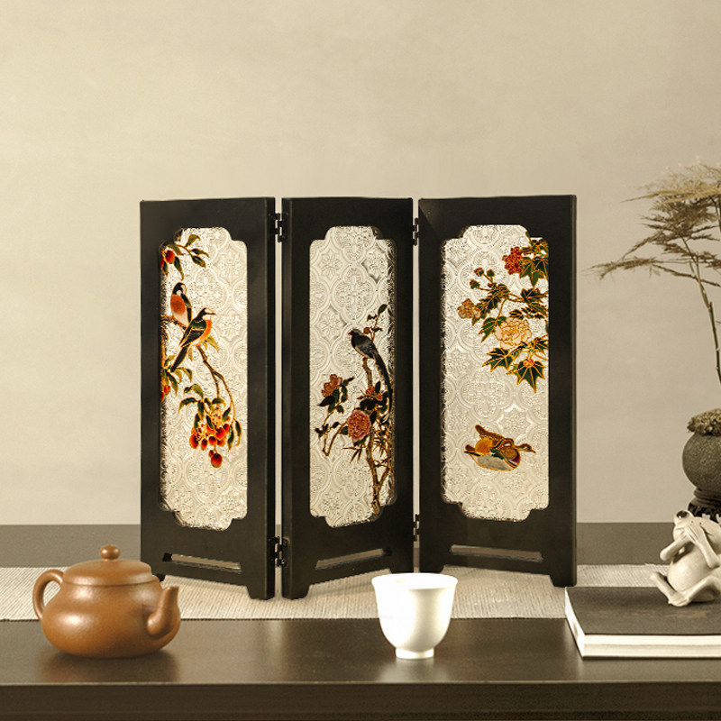 茶室桌面屏风摆件创意边柜高级感摆画喜上眉梢茶台复古折叠小屏风,淘宝优惠券,粉丝福利购,淘宝优惠卷