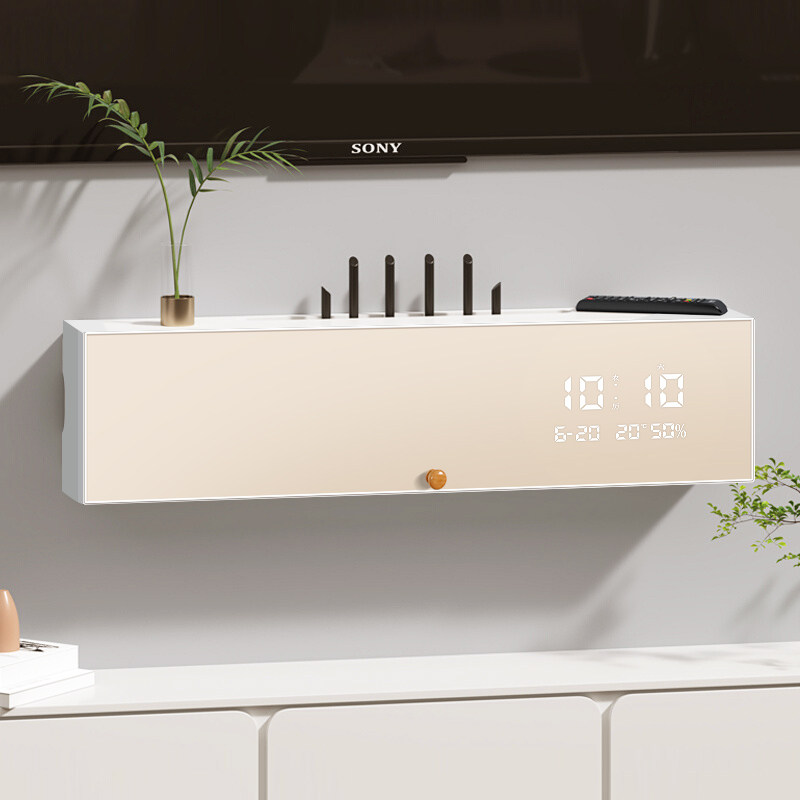 wifi路由器收纳盒壁挂式上墙2026新款免打孔带钟表电线遮挡置物架,淘宝优惠券,粉丝福利购,淘宝优惠卷