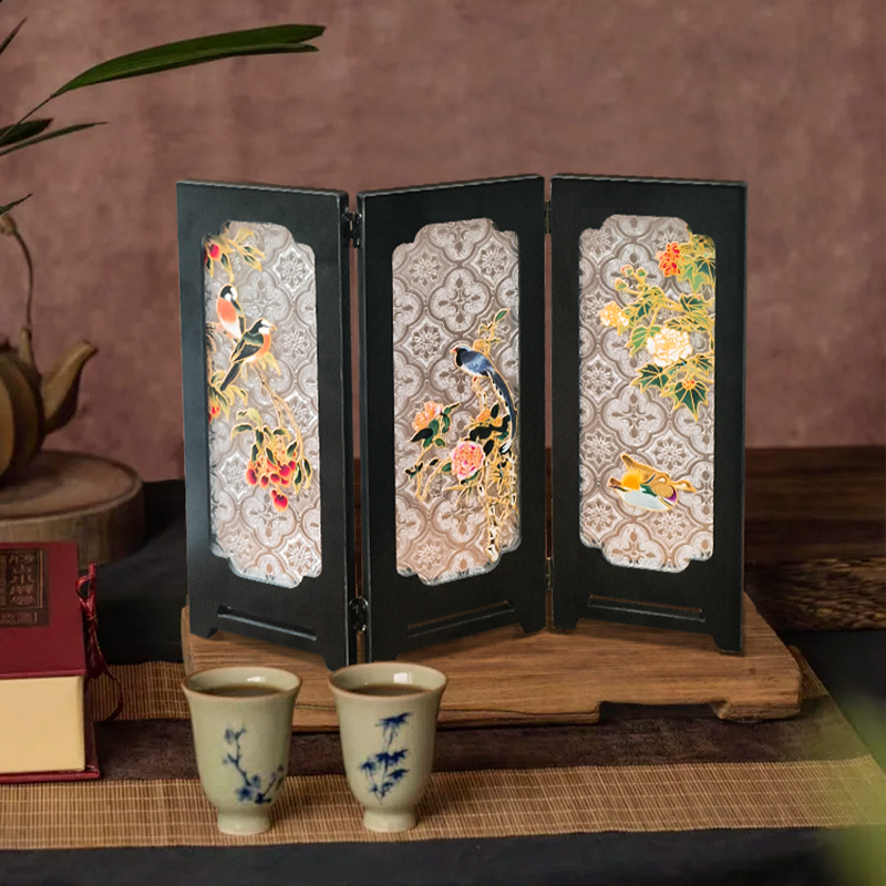 茶室桌面屏风摆件创意边柜高级感摆画喜上眉梢茶台复古折叠小屏风,淘宝优惠券,粉丝福利购,淘宝优惠卷