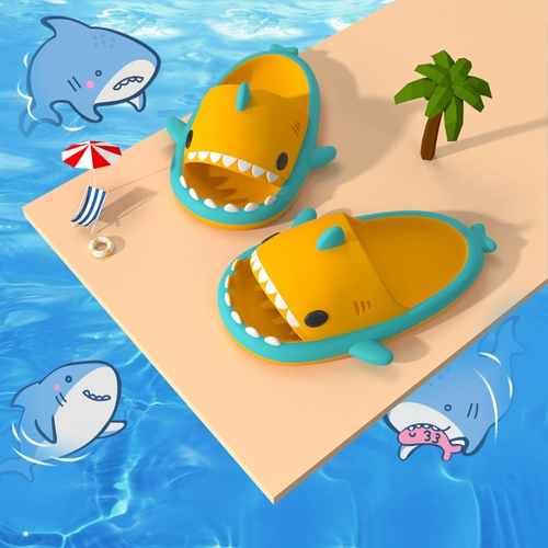 Детская акула, мультяшные тапочки для мальчиков, нескользящие детские слайдеры, мягкая подошва, подходит для подростков