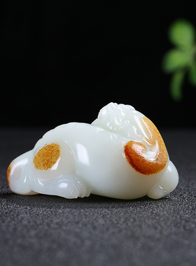 和田玉貔貅手把件男女款白玉黄皮