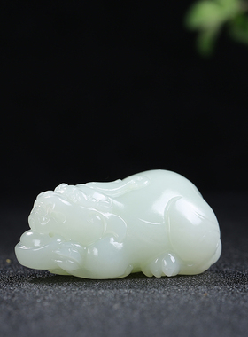 和田玉白玉貔貅元宝手把件玉石