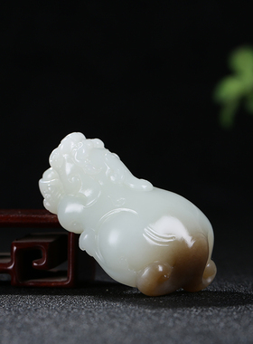 和田玉貔貅手把件玉石且末糖白玉