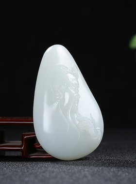 和田玉白玉关公手把件玉石吊坠