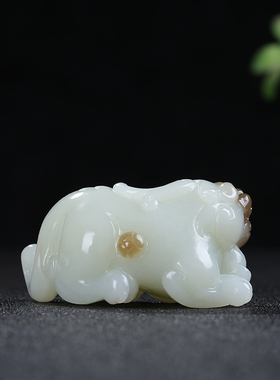 和田玉糖白玉貔貅瑞兽手把件玉石