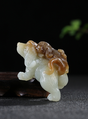 和田玉生肖狗手把件且末料糖白玉