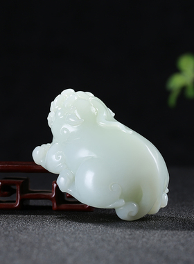 和田玉青白玉貔貅手把件小摆件
