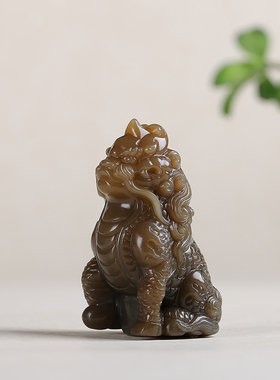 和田玉糖玉麒麟手把件小摆件玉石