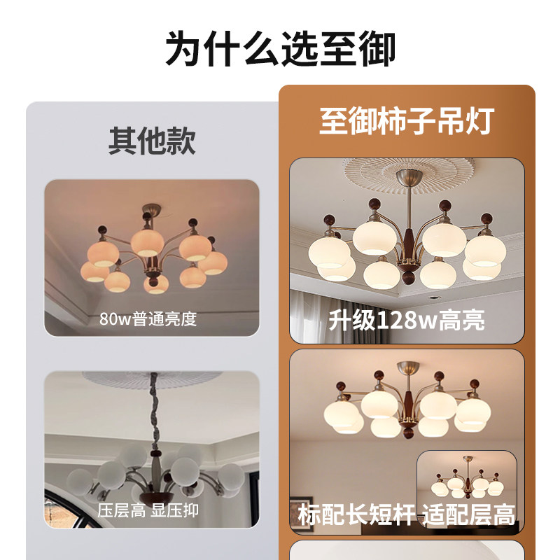 至御法式中古风客厅吊灯主灯奶油风卧室餐厅灯复古柿子吊灯D5488,淘宝优惠券,粉丝福利购,淘宝优惠卷