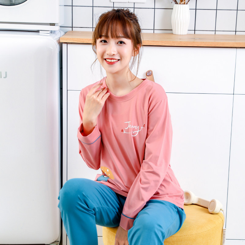 紫色花语秋季纯棉学生圆领印花睡衣 zisehy睡衣/家居服套装