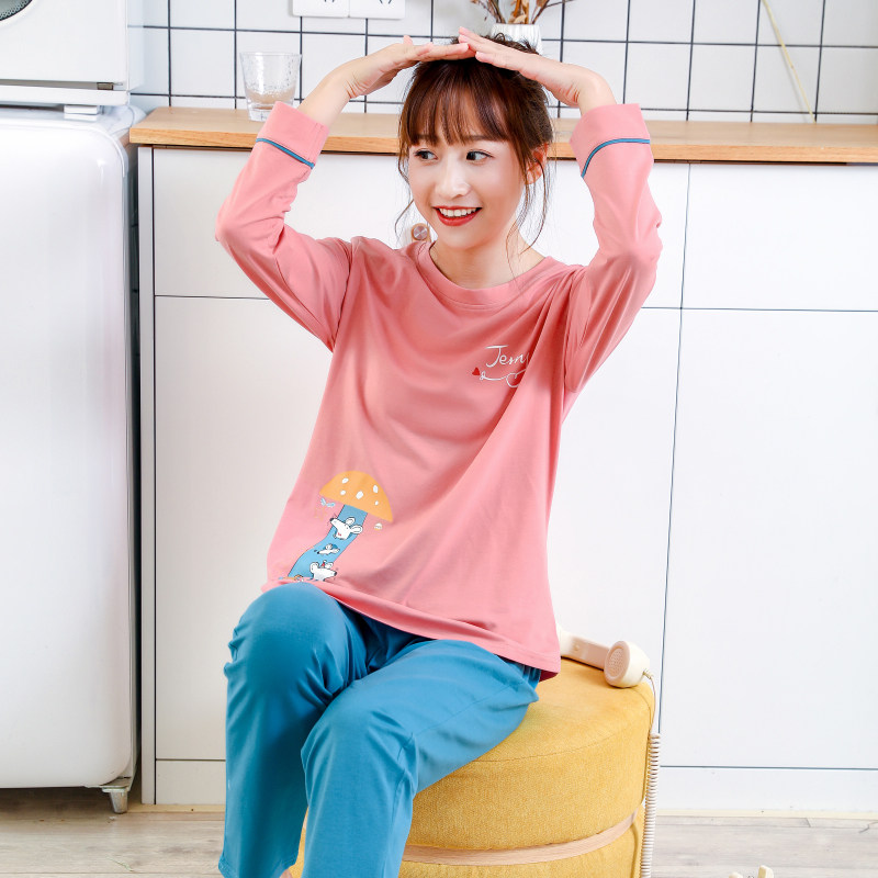 紫色花语秋季纯棉学生圆领印花睡衣 zisehy睡衣/家居服套装